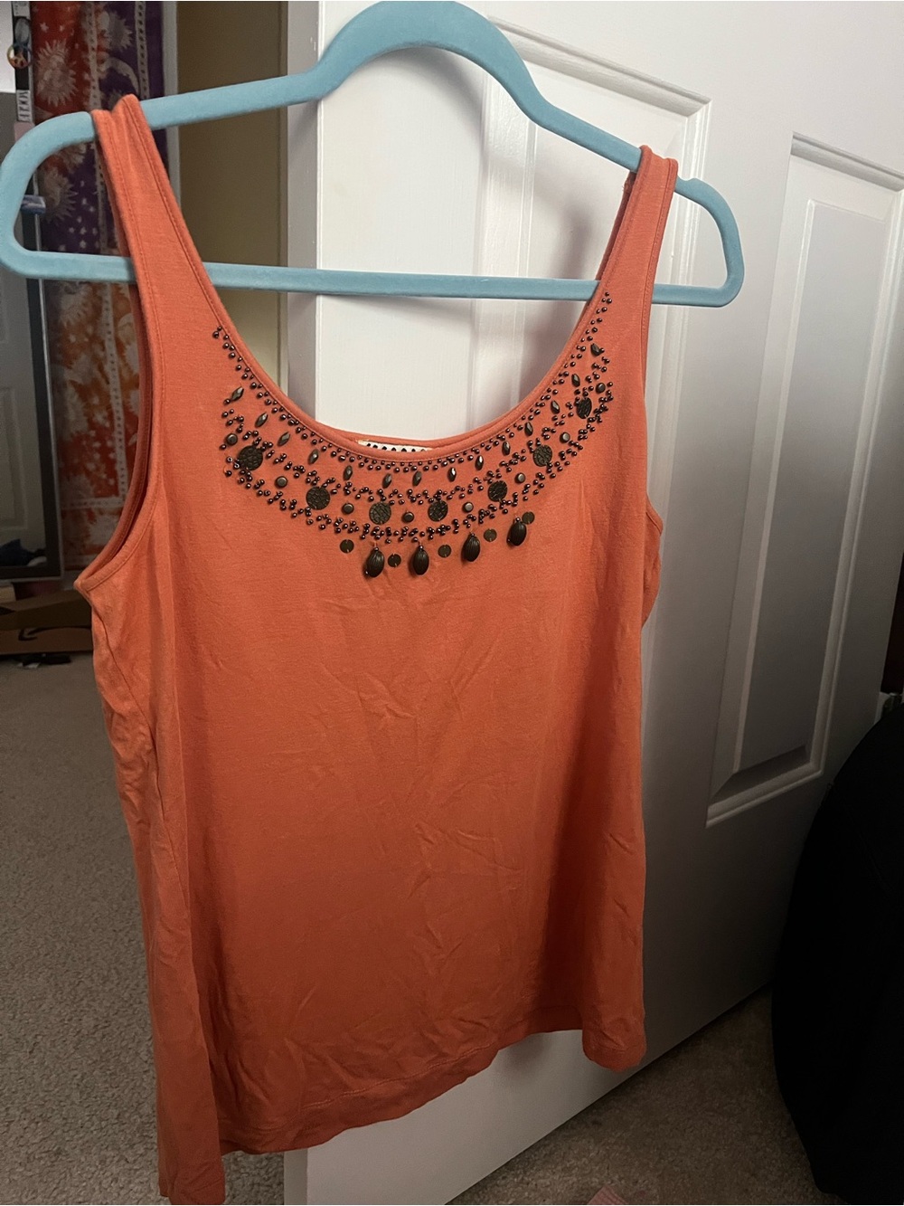 Ice Orange Embellished Scoop Neck Tank